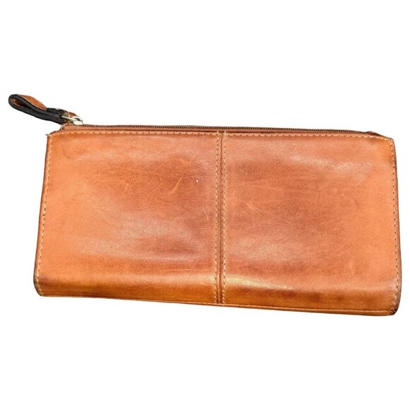 Fossil Flap Front Checkbook Wallet Tan Brown Leather 7 x 4 Back Zip Pocket - Picture 3 of 14